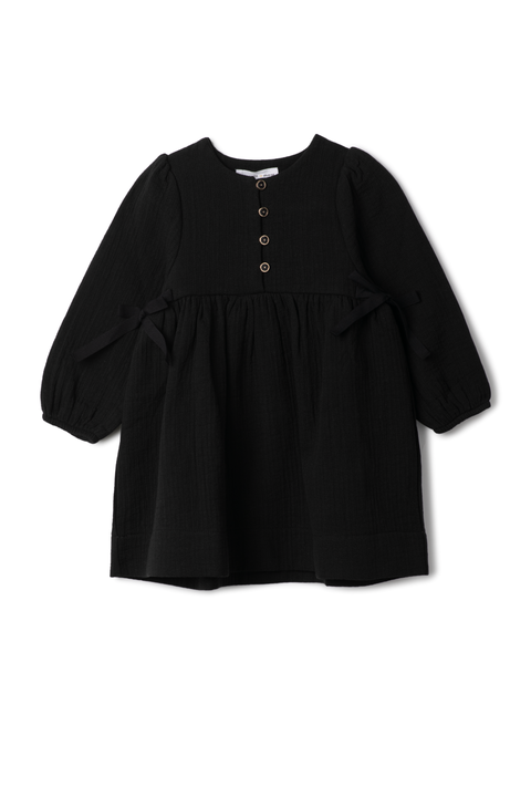 Button Front A-Line Woven Ribbon Dress