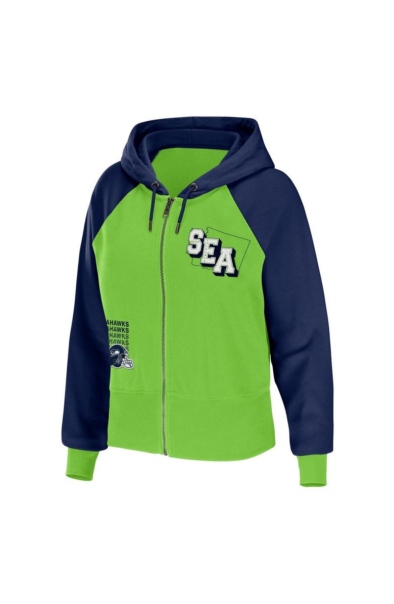WEAR by Erin Andrews Women's WEAR by Erin Andrews Neon Green Seattle Seahawks Colorblock Lightweight Full-Zip Hoodie, Alternate, color, 