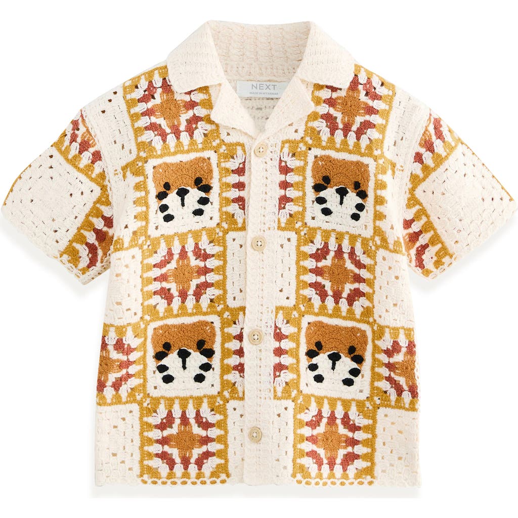 Next Kids' Knit Tiger Button-up Shirt In Multi