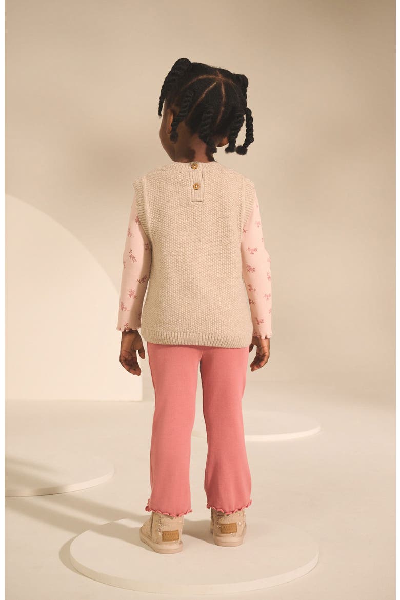 Kids' Floral Long Sleeve T-Shirt, Sweater Vest & Rib Leggings Set, Alternate, color, PINK