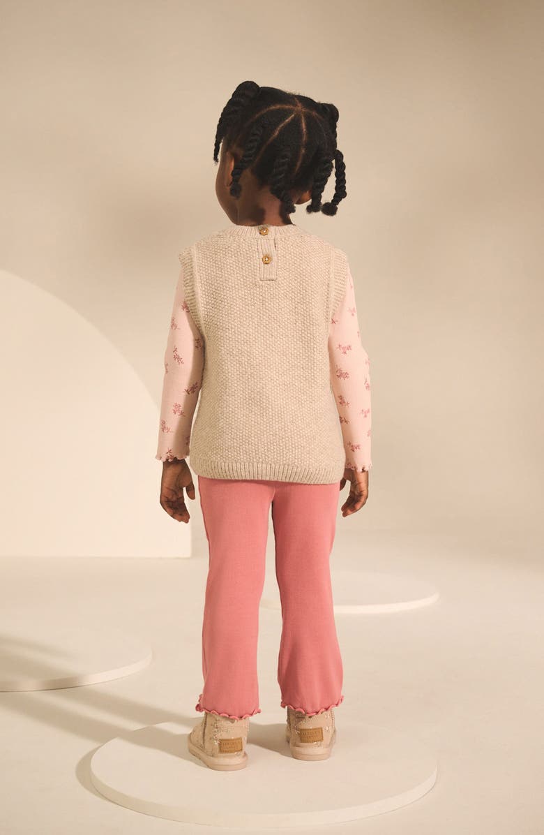 NEXT Kids' Floral Long Sleeve T-Shirt, Sweater Vest & Rib Leggings Set, Alternate, color, Pink