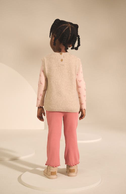 Next Kids' Floral Long Sleeve T-shirt, Sweater Vest & Rib Leggings Set In Pink