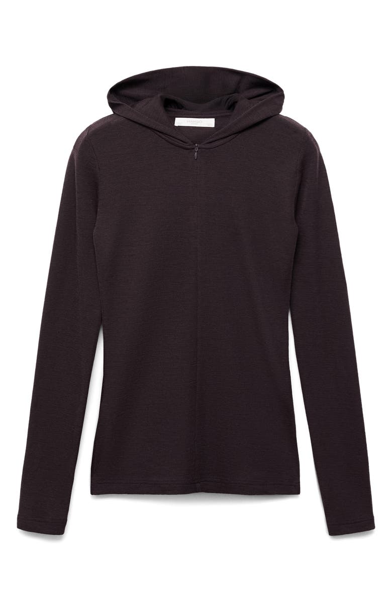 MANGO Wool Zip Hoodie, Alternate, color, Brown