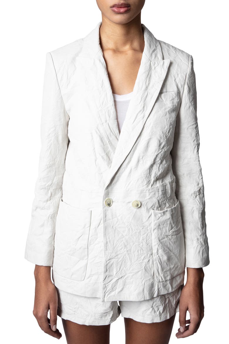 Visko Crushed Leather Double Breasted Jacket, Main, color, JUDO