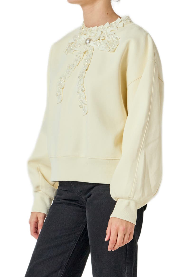 Beaded Ribbon Neck Sweatshirt, Alternate, color, CREAM