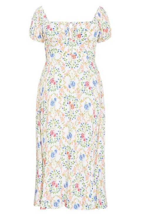Abbie Floral Print Midi Dress (Plus)