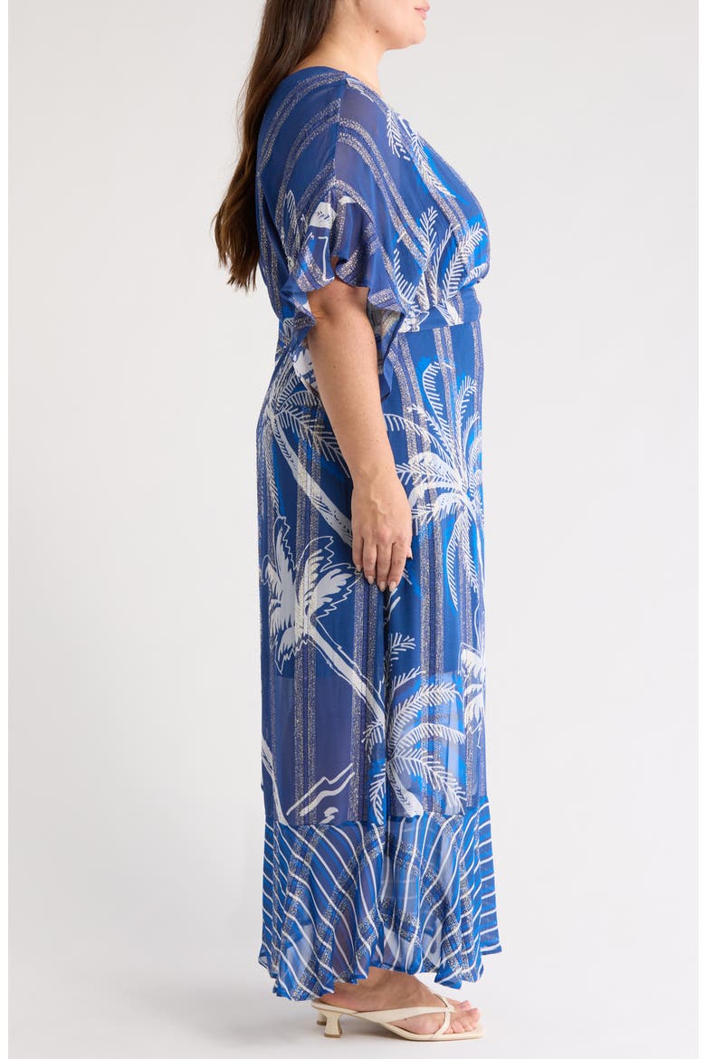 Tammy Metallic Palm Maxi Dress, Alternate, color, NAVY MULTI