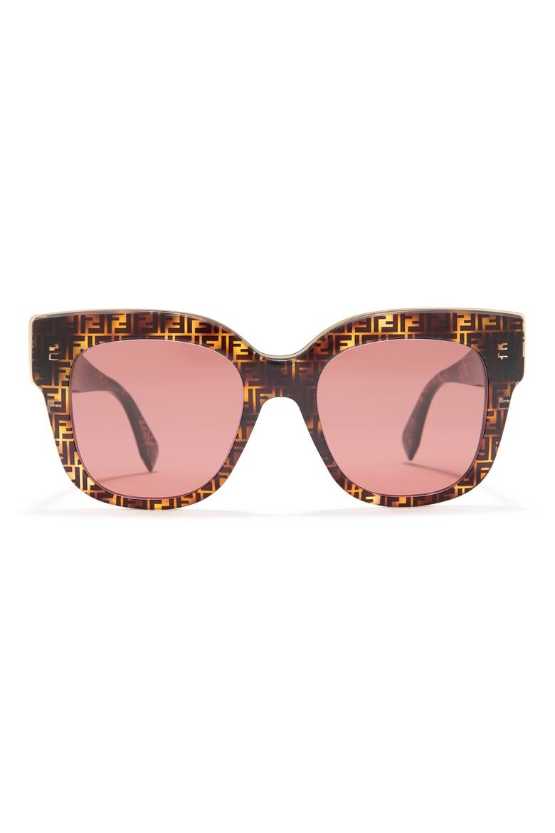 51mm Logo Square Sunglasses, Main, color, BROWN