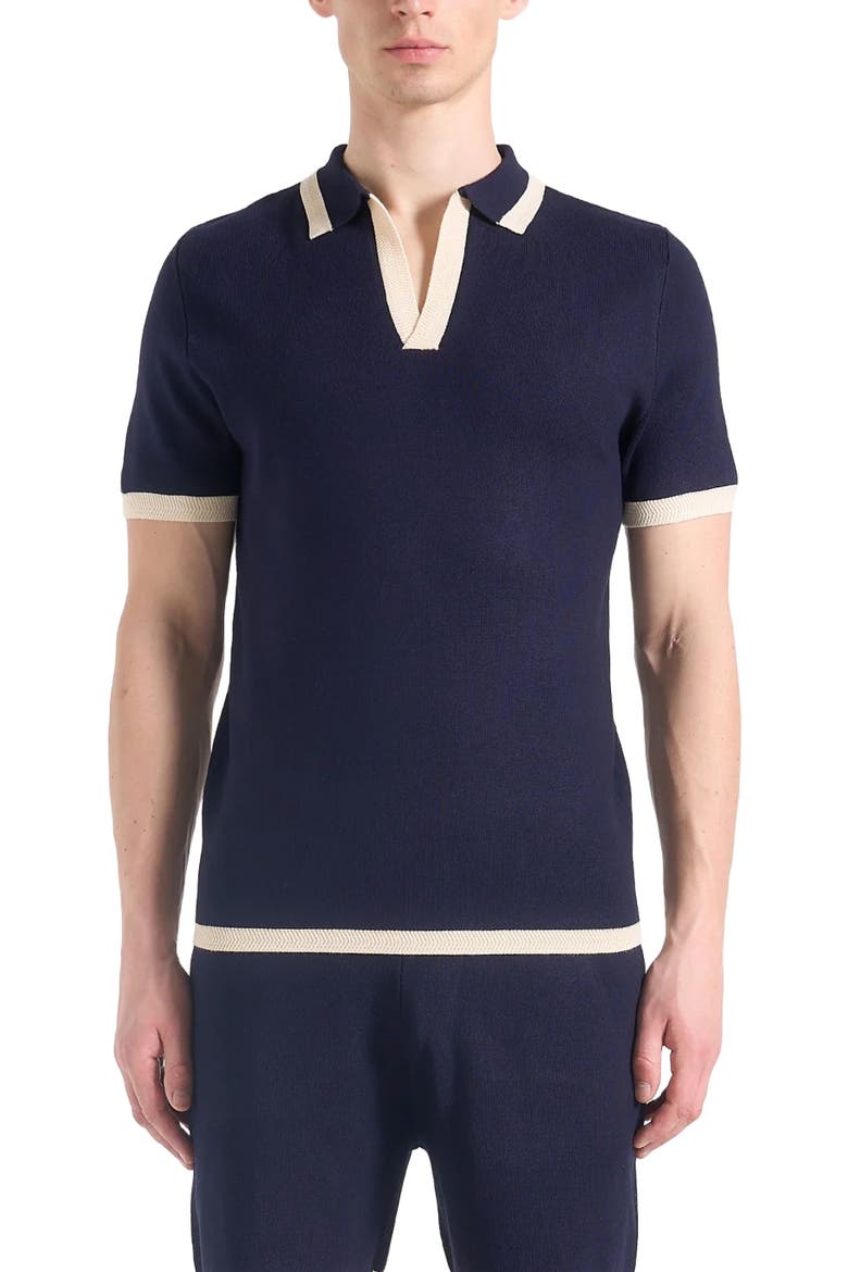 Lambert Contrast Detail Knit Polo Shirt, Alternate, color, Navy