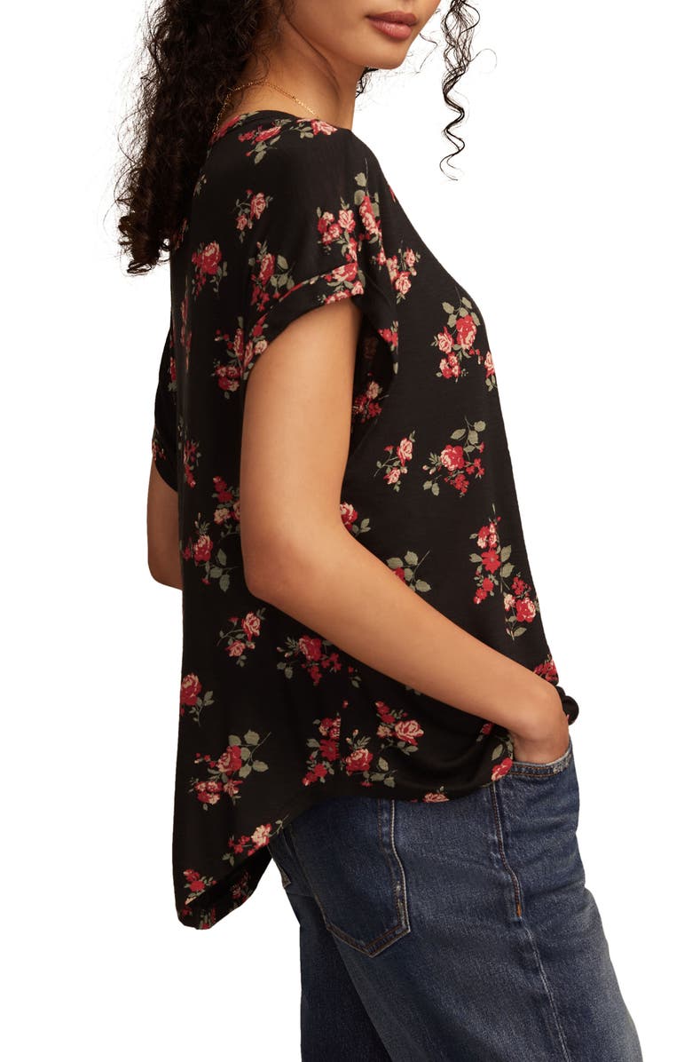 Lucky Brand Abstract Floral Short Sleeve Knit Top, Alternate, color, Black Floral