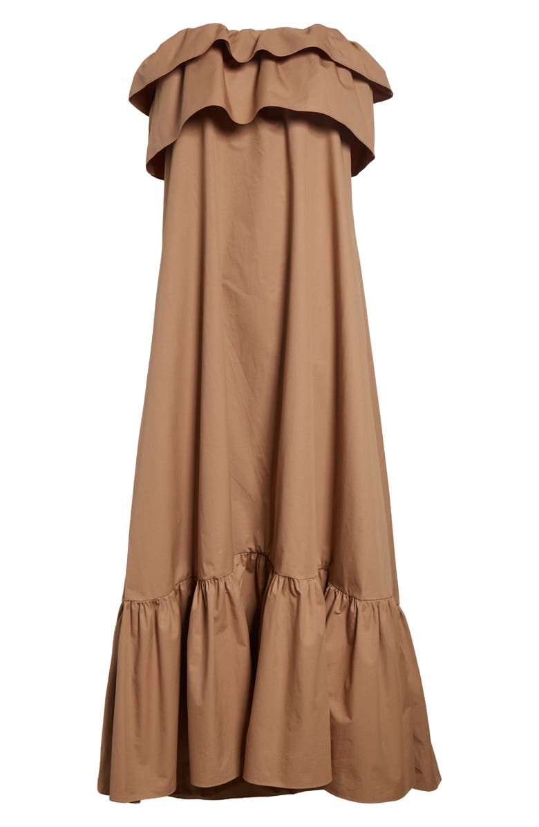 Saint Laurent Strapless Ruffle Maxi Dress, Main, color, Cannelle