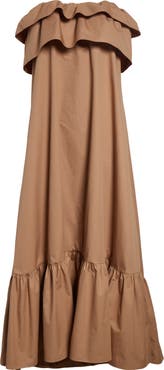 Saint Laurent Strapless Ruffle Maxi Dress