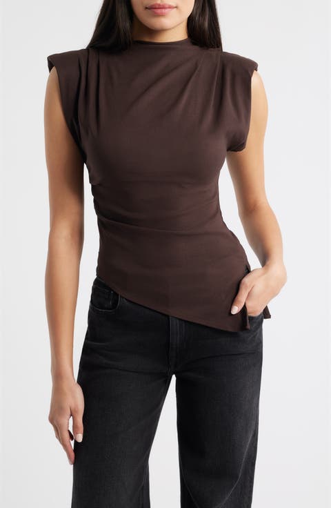 Cora Strong Shoulder Asymmetric Jersey Top
