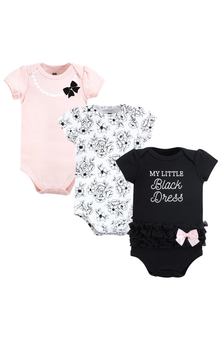 Hudson Baby Triple Pack of Soft Cotton Bodysuits, Main, color, Toile Black Dress