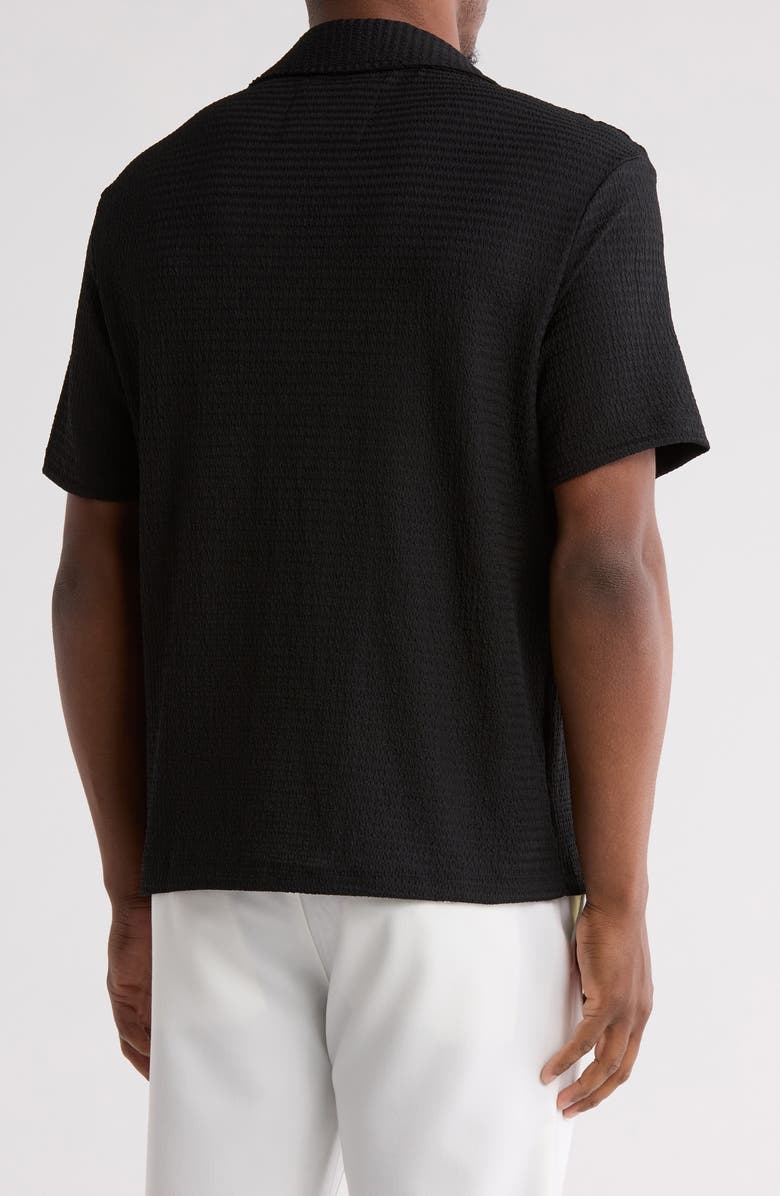 DENIM AND FLOWER Textured Knit Short Sleeve Camp Shirt, Alternate, color, Black