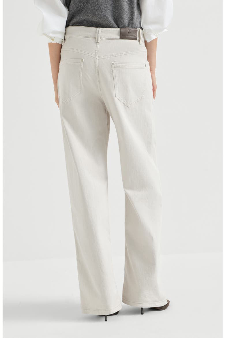 Stretch dyed denim loose barrel trousers with monili, Alternate, color, Panama