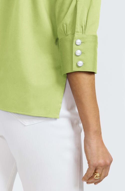 Foxcroft Pearl Three-quarter Sleeve Button-up Shirt In Chartreuse