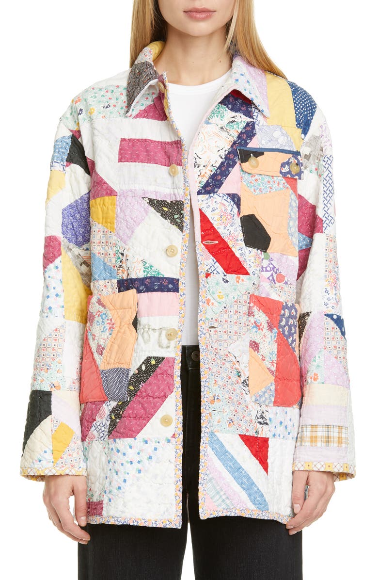 Bode One of a Kind Reworked Quilt Pastel Elongated Workwear Jacket, Main, color, 