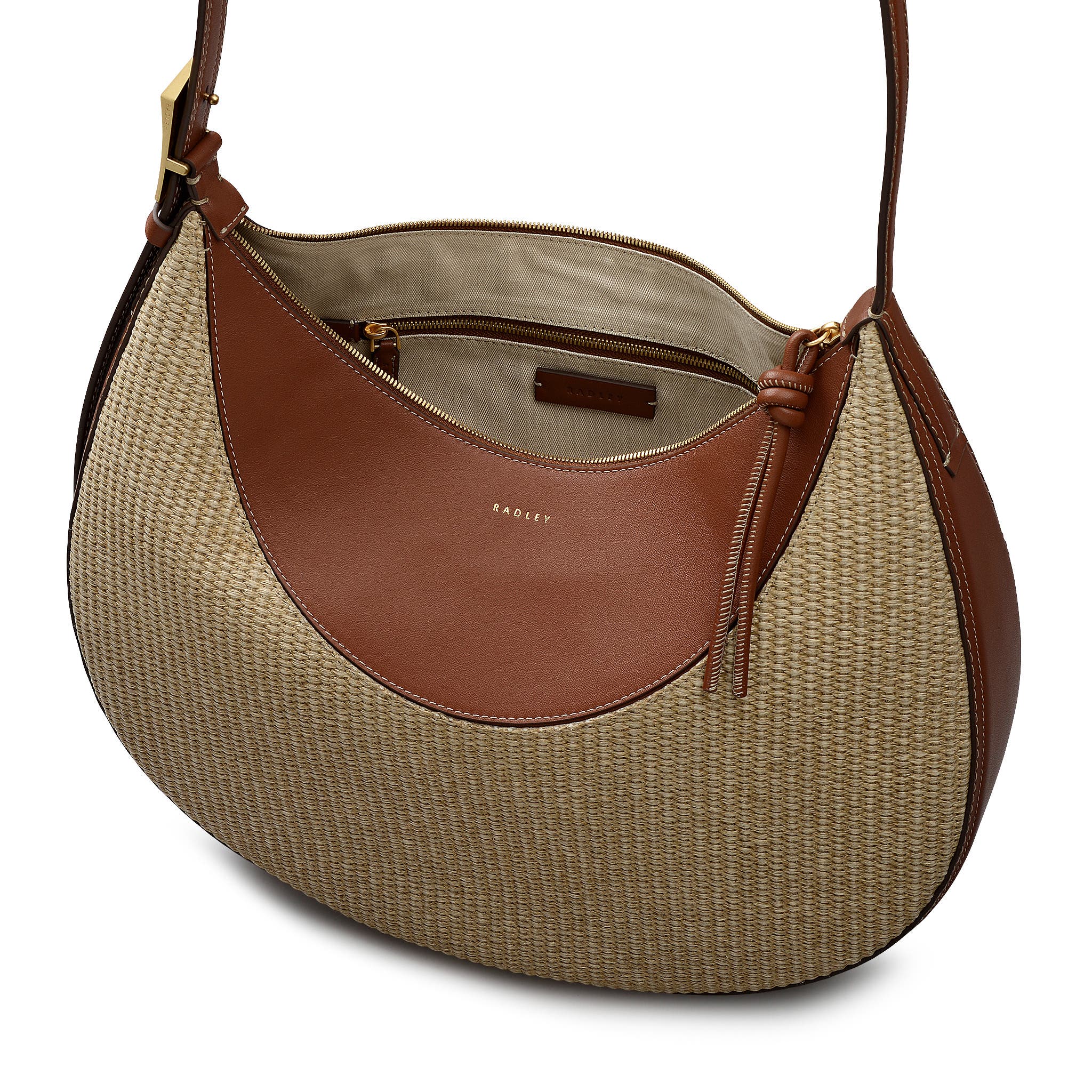 Radley Bliss Crescent - Basket Large Ziptop Shoulder Bag, Alternate, color, Cognac