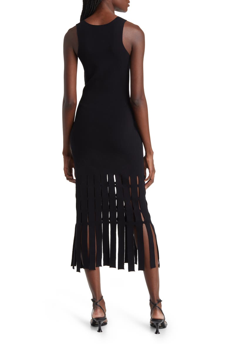 Kaia Fringe Detail Knit Midi Dress, Alternate, color, BLACK