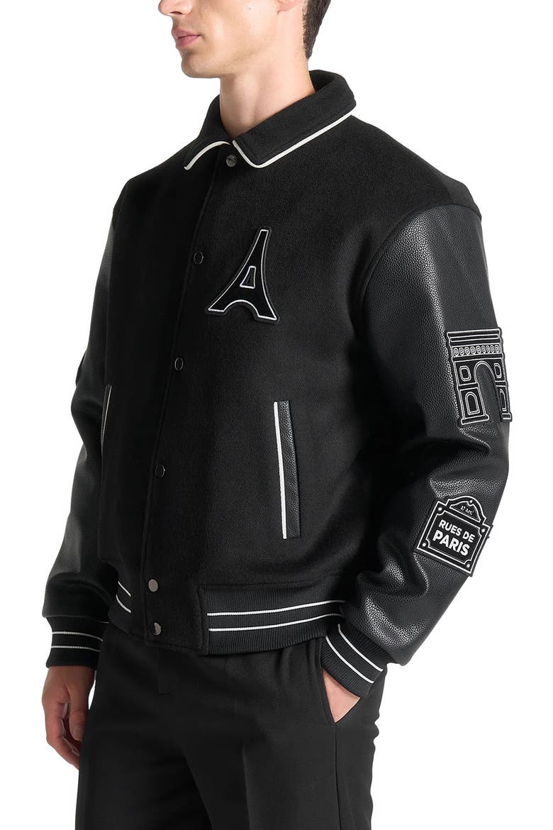 Oscar Mona Lisa Wool Blend Varsity Jacket, Alternate, color, Black