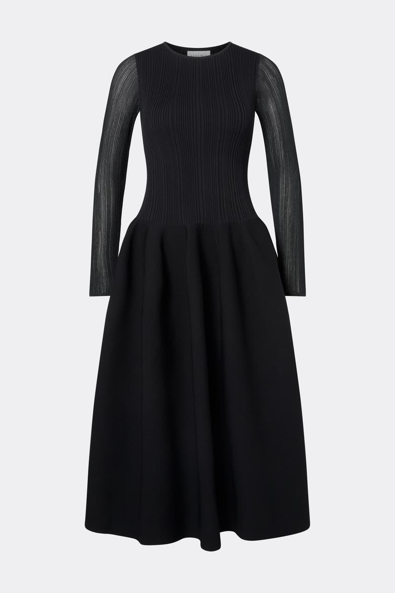 Elona Voluminous Knitted Midi Dress, Alternate, color, Black