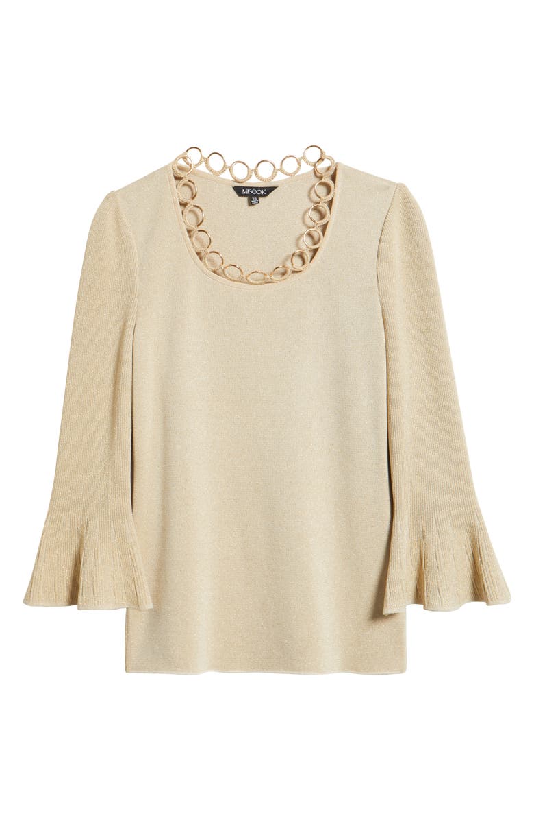 Misook Grommet Accent Metallic Knit Scoop Neck Top, Alternate, color, Biscotti/Gold
