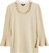 Misook Grommet Accent Metallic Knit Scoop Neck Top