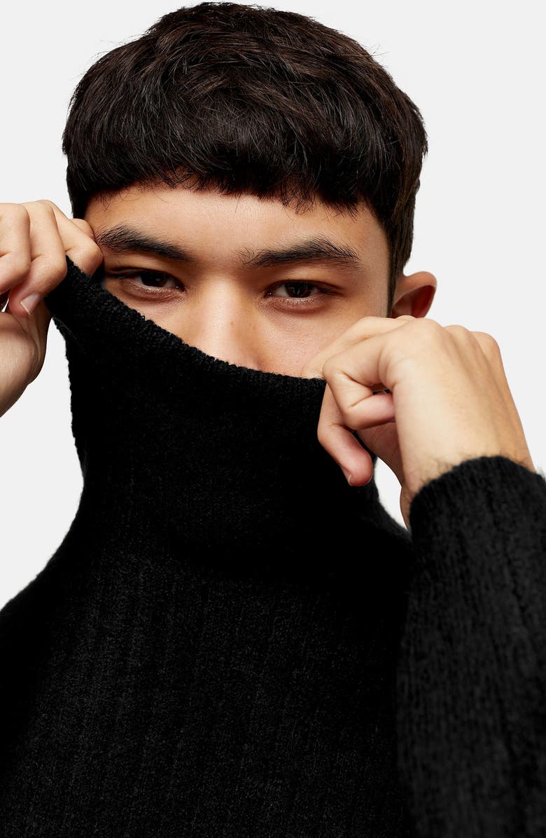 Topman Harlow Ribbed Turtleneck Sweater, Alternate, color, 