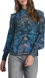 APNY Puff Shoulder Button Front Top