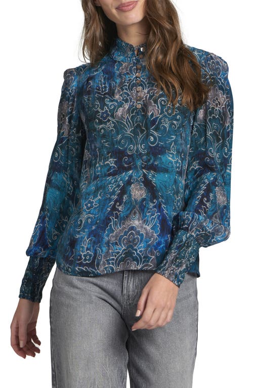 Apny Puff Shoulder Button Front Top In Multi