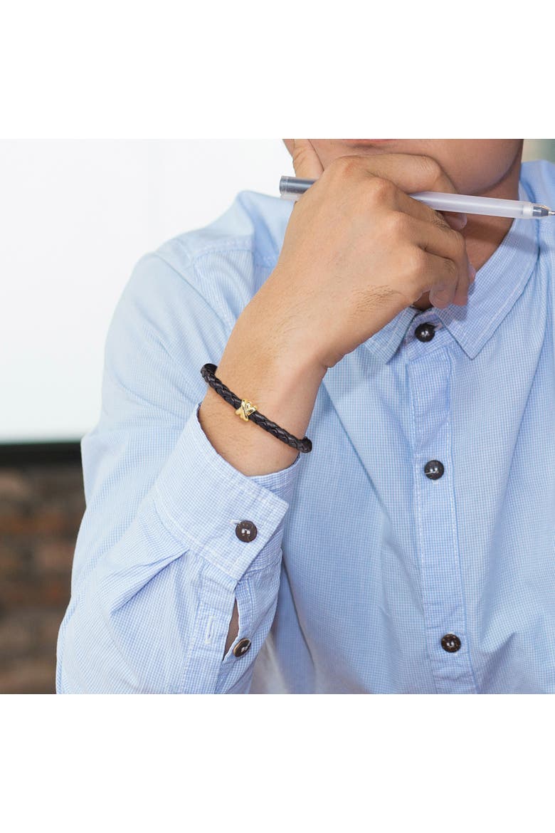 Crossover Motif Black Leather Cord Bracelet 14k, Alternate, color, Yellow Gold