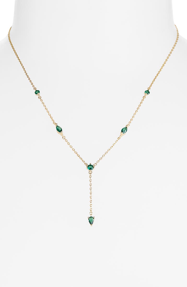 NORDSTROM RACK Cubic Zirconia Station Y-Necklace, Alternate, color, Green- Gold