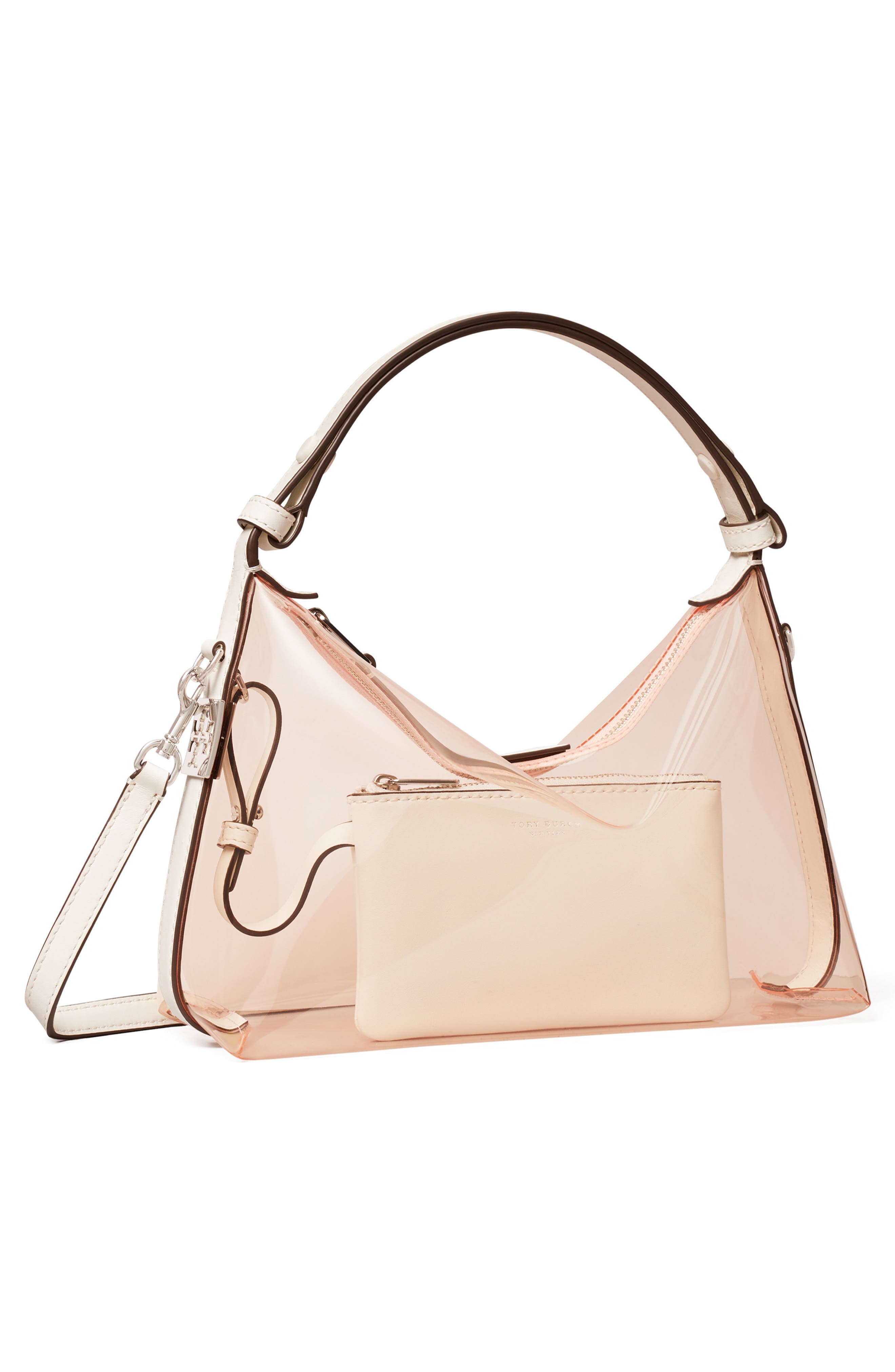Tory Burch Mellow Transparent Shoulder Bag, Alternate, color, Flamingo Pink