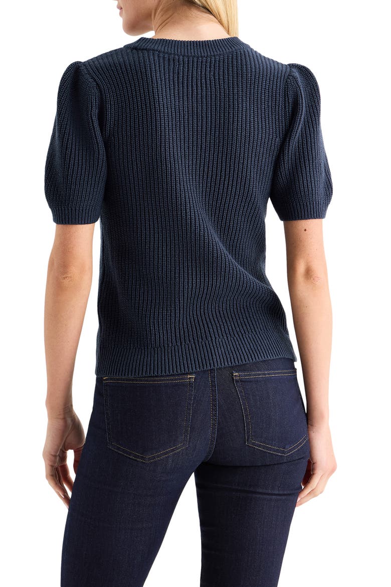 Bow Embroidered Short Sleeve Sweater, Alternate, color, DRESS BLUES