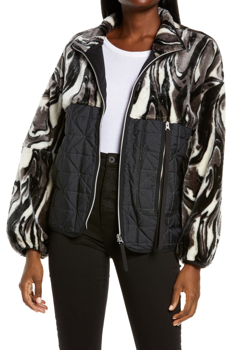 Marlene Quilted Fleece Jacket, Main, color, BLACK / WHITE MARBLE