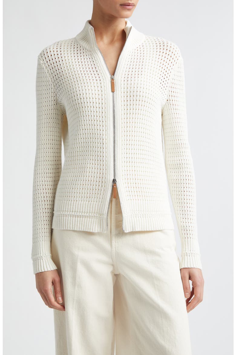 Open Stitch Cotton & Linen Blend Zip Cardigan, Main, color, CLOUD