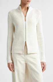 Lafayette 148 New York Open Stitch Cotton & Linen Blend Zip Cardigan