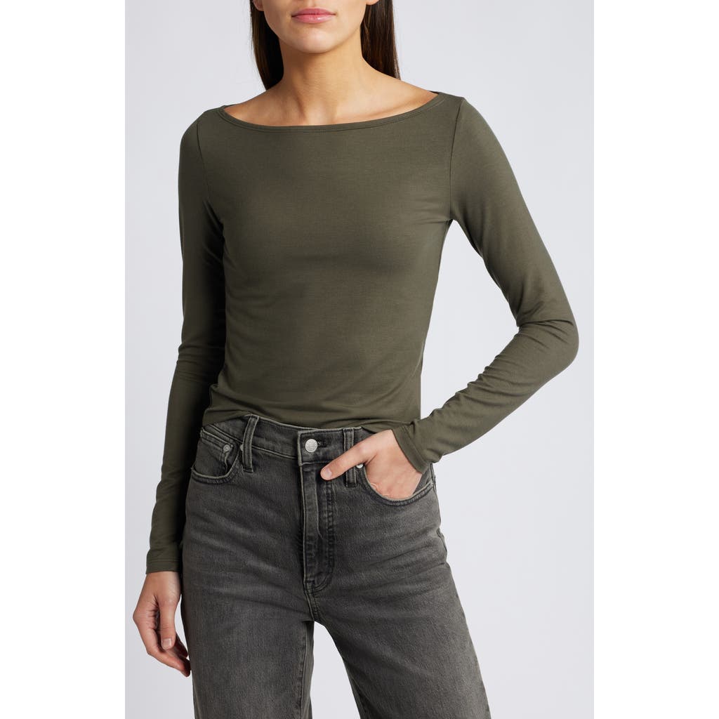 Shop Reformation Wiley Ballet Neck Top In Pine Tree