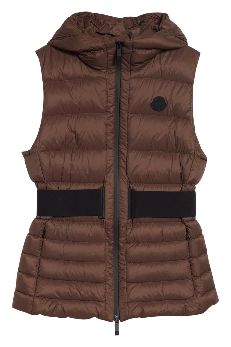 Melia Down Hooded Vest, Alternate, color, BROWN