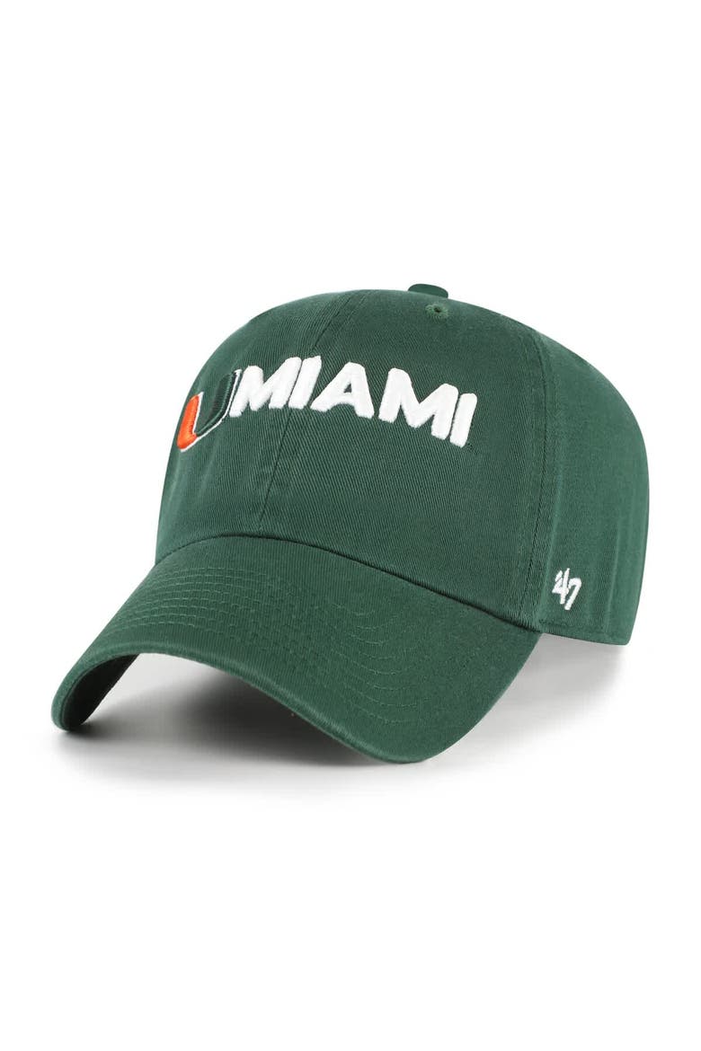 Men's '47 Green Miami Hurricanes Clean Up Adjustable Hat, Main, color, Green