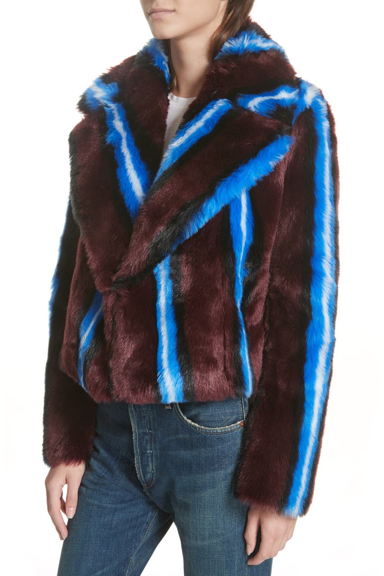 Stripe Faux Fur Jacket, Alternate, color, CABERNET