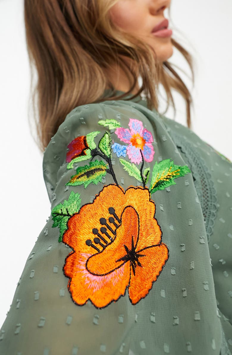 ASOS DESIGN Floral Embroidered Long Sleeve Chiffon Midi Dress, Alternate, color, 