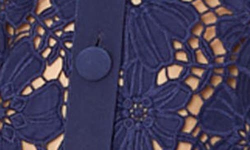 Milly Addison Roja Lace Short Sleeve Top In Navy