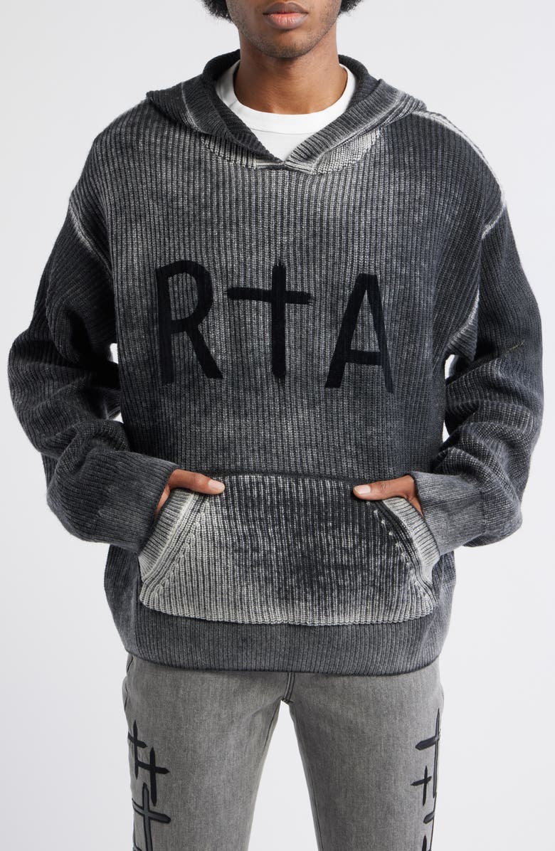 RtA Jasper Washed Relaxed Fit Hoodie, Main, color, Black Glitch