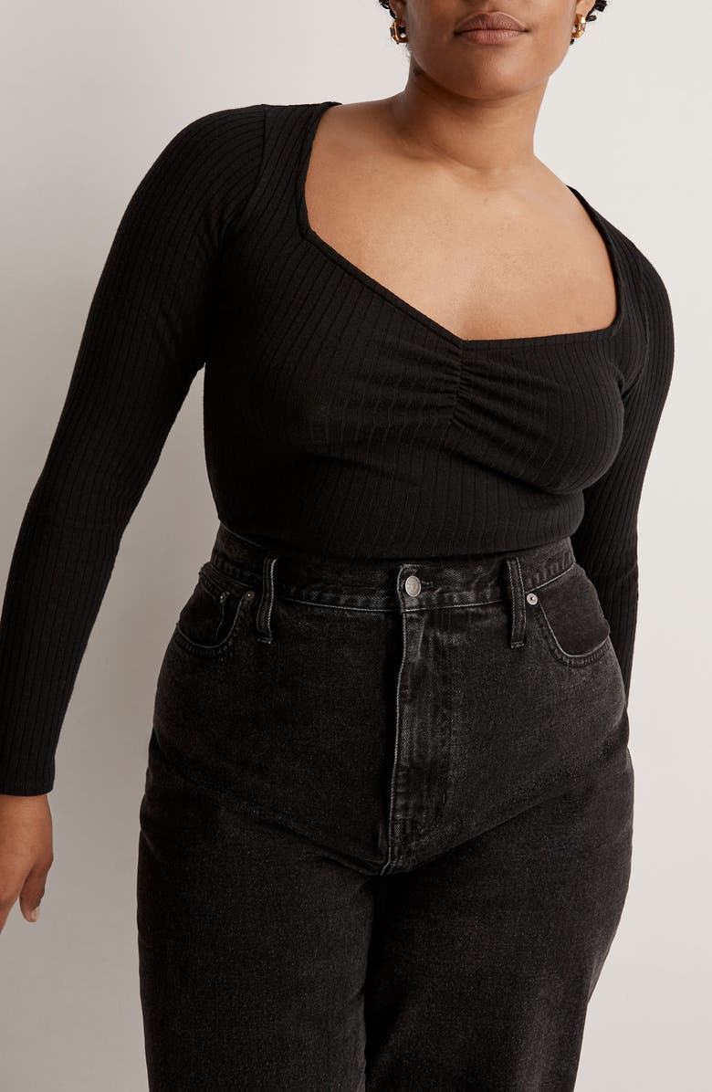 Madewell Ribbed Sweetheart Sweater Top, Alternate, color, 