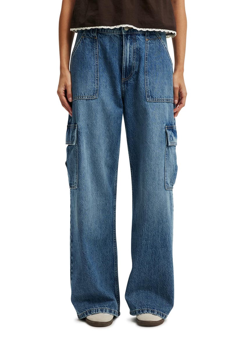 Cotton On Women's Relaxed Cargo Jean, Main, color, Tidal Blue