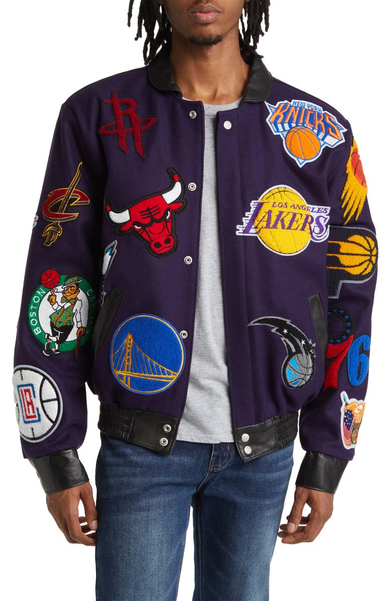 JEFF HAMILTON NBA Collage Wool Blend Jacket, Main, color, 