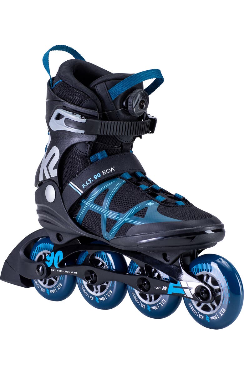 K2 F.I.T. 90 Boa Mens Inline Skates, Main, color, Black/Blue