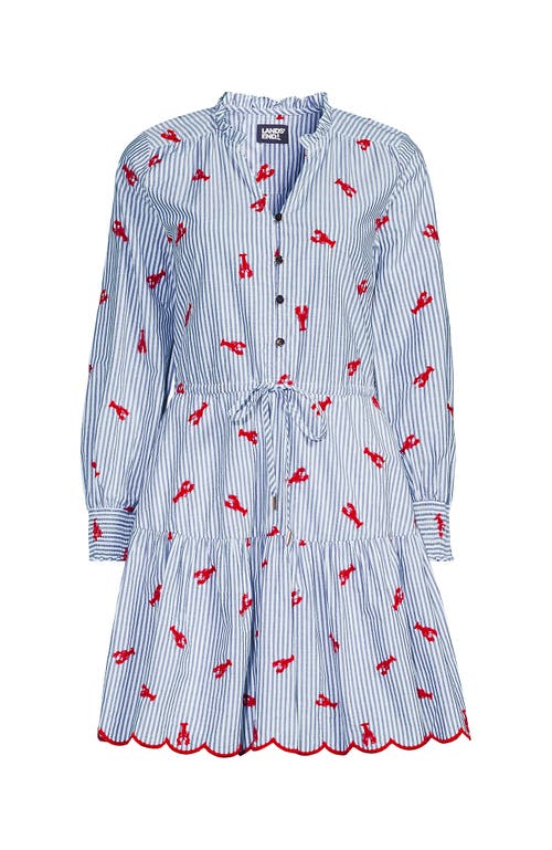 LANDS' END LANDS' END LONG SLEEVE EYELET MINI POPOVER DRESS